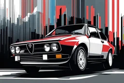 1983 ALFA ROMEO Alfetta GTV, Sketch, 2D, Comic Book, Minimalist, in the style of olly moss, shot from low angle