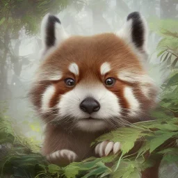 pixar art style of cute red panda baby in natural environment, monotone color, full body, by mobeius, au naturel, hyper detailed, digital art, trending in artstation, cinematic lighting, studio quality, smooth render, unreal engine 5 rendered, octane rendered, art style by klimt and nixeu and ian sprigger and wlop and krenz cushart