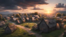 Hyper Realistic village cloudy sunset