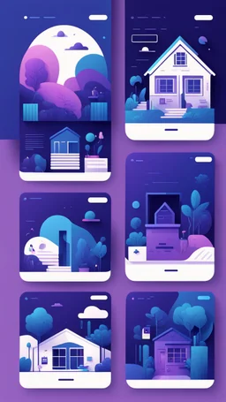 illustrations with a simple art style that show home page use dark blue-purple and RGB 00FF00 and minimal