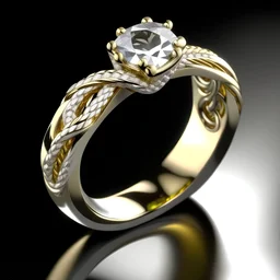 infinity design ring with past present and future diamonds in center set in two tone gold