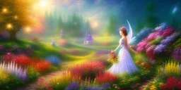 bright fairy, beautiful portrait, flowery landscape