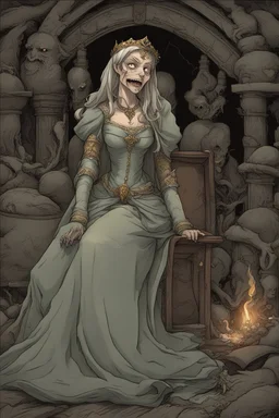 [Disenchantment, Queen Dagmar] spilt to slake her savage thirst. Only when a merchant lord dared question her judgement did Dagmar's lips peel back in a bone-chilling snarl. The oaf wilted as her words flayed flesh from mind, left shaking in a heap upon the floor. This display sated her black humor for now. With a flick of cerulean silk Dagmar rose, grace incarnate yet death given mortal form. Night's frigid wings spread across the cloudy sky as she swept from the hall in a flurry of snow. None