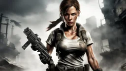 woman, a mix of lara croft from tomb raider and ghost from call of duty