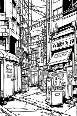 Tokyo industrial area, line arts, manga style