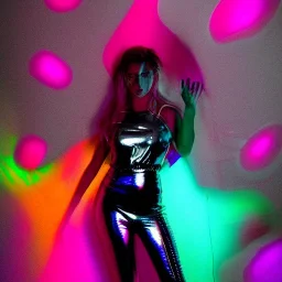 A 1990s or early 2000s magazine party photoshoot. Neon blob, metallic spikes, ethereal. Extremely detailed, HD photography, high quality, stylized, dramatic, high contrast, high exposure.