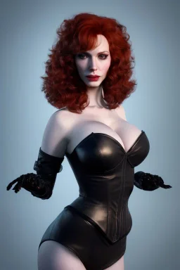 Christina Hendricks as evil queen in black leather gown, feminie, angry, stern look on her face, volouptous, busty, cleavage, emperious, mature, style of frank miller sin city, unreal 5, octane render,cinema4d, dynamic lighting, dramatic lighting, 4k, redshift render, highly detailed, hyper realistic, inside dungeon