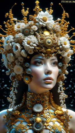 Faire. little fusion pojatti realistic steampunk, fractal isometrics details bioluminescens : a stunning realistic photograph italian character beautiful awesome with big white flowers tiara of wet bone structure, 3d render, octane render, intricately detailed, titanium decorative headdress, cinematic, trending on artstation | Isometric | Centered hipereallistic cover photo awesome full color, , hand drawn, dark, gritty, realistic mucha, klimt, erte .12k, intricate. hight definition , c