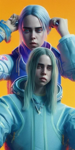 Billie Eilish, in stockings, cyberpunk2077, photorealistic