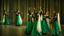 very beautiful azeri ladys in pretty folk blue costum dancing grace fully.
