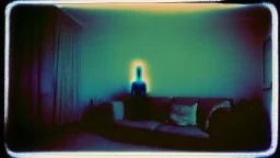 a strange figure in a living room at night polaroid