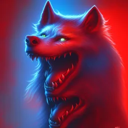 horror red werewolf blue background