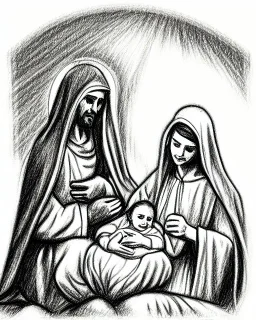 Mary Joseph jesus pencil sketch nativity scene