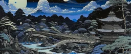 A dark purplish black dark galactic theme park painted by Katsushika Hokusai