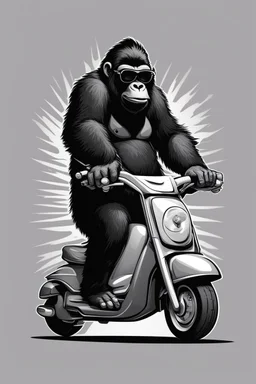 Gorrila riding on a scooter going fast, with sunglasses cartoonize, logo