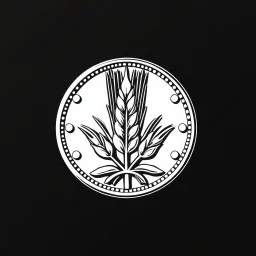 engraved logo of a coin with a wheat sheaf on it, line art