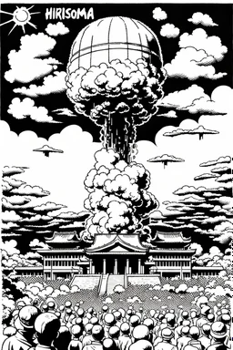 Hiroshima bomb, line arts, manga style