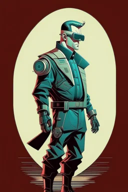 cyberpunk retro futuristic rebel man as a poster in 50s in full length