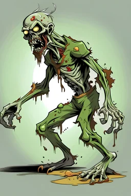 deformed zombie, full body, attack, profile ,in a comic book, gray background,