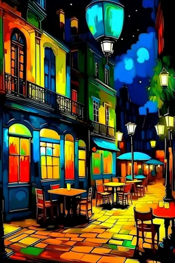 colorful nightcafe in paris, van gogh style