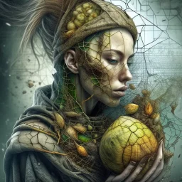 Grunge, woman as a decaying dried out Pear intricately showing its internal structure and seeds, cyberpunk, ultra unique natural textures, slight imperfections, vray. Modifiers: fantasy intricate dynamic lighting fantastic view hyperrealistic Unreal Engine matte background cinematic postprocessing VRay acrylic art pencil sketch creepy art station Gustave Klimt wet on wet watercolor Double exposure wet on wet Craig Rutkowski intricate fantasy