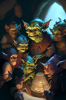 A duegon full of goblins staring at a dnd party