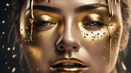 Woman, closed eyes, tears, mascara running, gold, high detail, high resolution, 8K