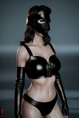 executioner in black leather, mature woman, skintight eye mask, busty, cleavage, evil, angry, bdsm, 8k,dark,