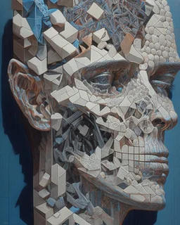 the anatomy of a human head made of domino pieces and shels, an ultrafine detailed painting by James jean, octopath traveler, Behance contest winner, vanitas, angular, altermodern, surreal