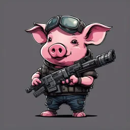 Little pig armed with a machine gun, cartoon style, walking dead style, vivid and dark colors, transparent background, 32k UHD,