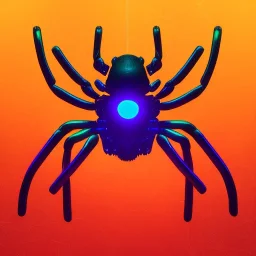 A beautiful portrait of a cyborg spider wite neon color scheme, high key lighting, volumetric light high details psychedelic background