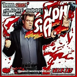 Shooter McGavin from Happy Gilmore on a thrash metal album cover