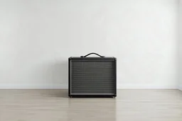 Une pièce vide et blanche, un ampli tout au au fond, liminal atmosphere