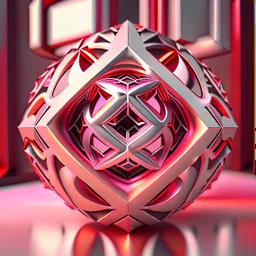 Optical Illusion, recycle symbol, pink orange red silver, geometric Pattern render, HD, 3D , Unreal engine, solids, intricated details, vibrant colors, Unreal Engine, octane render, 8K