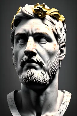 Ultra Realistic image, Roman sculpture bust, clean white marble material, Lionel Messi, gold Laurel crown, renaissance ornaments, one gold star, gradient background, cinematic lighting, god light, 4k resolution, smooth details, ornate details, soft lighting, unreal engine 5, art station, substance 3d.