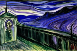 A violet screaming thunderstorm painted by Edvard Munch