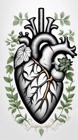 Logo real heart around it plants, white background, intricate details, highly detailed, high details, detailed portrait, masterpiece,ultra detailed, ultra quality