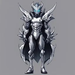 Logo silver skinned anime Dragman cyberpunk with dragon mask in his eyes full body