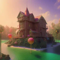 chocolate candy house unreal 5, octane render, cinema4d, redshift render, hyper realistic, cenematic, vibrancy, synthwave, retouch, centered, dynamic lighting, dramatic lighting, 4k, highly detailed, attractive beautiful, realistic, epic composition, holographic,