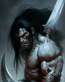 weeping human berserker meaty black hair big greatsword