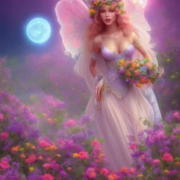 bright fairy in a flowery landscape synthwave, colorful, concept fairy art, smooth, extremely sharp detail, finely tuned detail, ultra high definition, 8 k