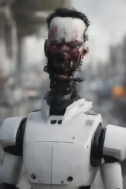 generate an image of a fake person that looks totally real like a robotic puppet on a murderous rampage.