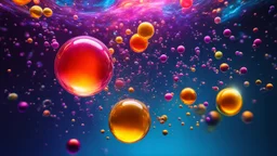 Colourful immiscible liquid globules in weightlessness, spectacular, scientific, wild, fantasy, futuristic, attractive, beautiful lighting, attractive composition, photorealistic, extremely detailed, chiaroscuro