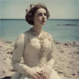 Sunny day, autochrome, empress sissi on the beach
