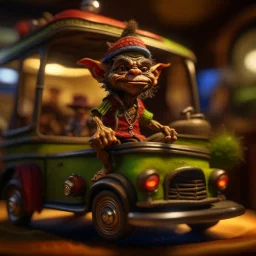 hairy pimp groove funk goblin gremlin hippie in weird home camper running inside big wheel, prize winning oil painting, ,bokeh like f/0.8, tilt-shift lens 8k, high detail, smooth render, down-light, unreal engine