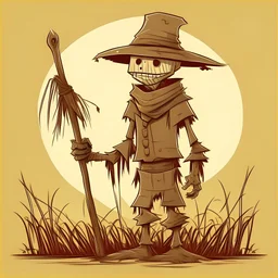 Sticks and roots scarecrow hat lonely farming scythe character