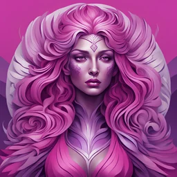 Amazoness with dusky-pink magenta silver-purple palette in vorticism art style