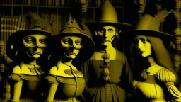 Daguerrotype close up some mysterious figures, odd background, cinematic, Hieronymus Bosch Max Ernst ambient light, by Minicavio Quollati and Marlost Endgulp, Amano, Botticelli, Alphonse Mucha