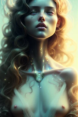 porno model , cute, beautiful, long hair, wavy hair, curly hair، black eyes, head and shoulders portrait, cinematic, 8k, resolution concept art portrait by Greg Rutkowski, Artgerm, WLOP, Alphonse Mucha dynamic lighting hyperdetailed intricately detailed