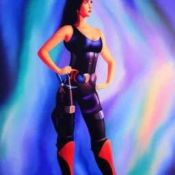 Full body portrait, painting, medium shot lady cyborg body AbstractTech